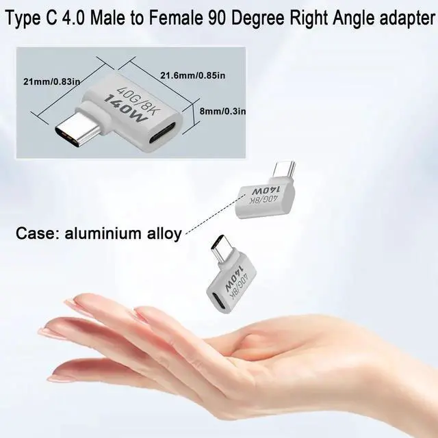 Alt view image 5 of 7 - 2Pcs Side Bend 90° USB4.0 Type-C Right Angle Adapter, Al Alloy Hull 140W PD 40Gbps Extender, 8K@60Hz Male to Female Connector for Phone Tablet Steam Deck