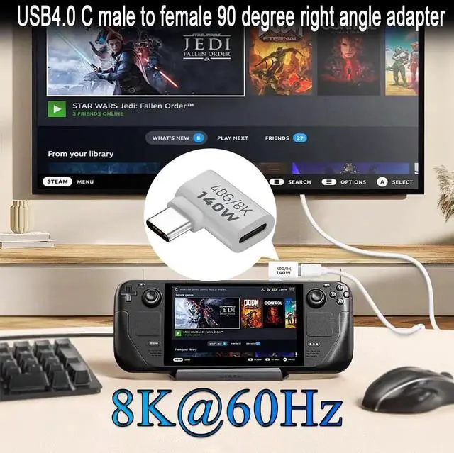 Alt view image 7 of 7 - 2Pcs Side Bend 90° USB4.0 Type-C Right Angle Adapter, Al Alloy Hull 140W PD 40Gbps Extender, 8K@60Hz Male to Female Connector for Phone Tablet Steam Deck