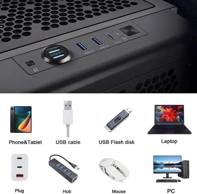 Alt view image 3 of 7 - Dual Threaded USB3.0 Panel Mount Adapter, 2-Port Female to Female Round Fixed Connector, 5Gbps Data Transfer & 5V 2A Charging Converter