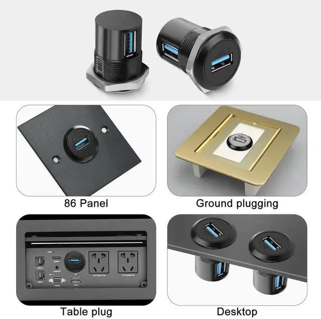 Alt view image 2 of 7 - 90 Degree USB3.0 Female to Female Panel Mount Corner Adapter, Right Angle Embedded Mounting Socket, 5Gbps Data Transfer & 5V 2A Charging