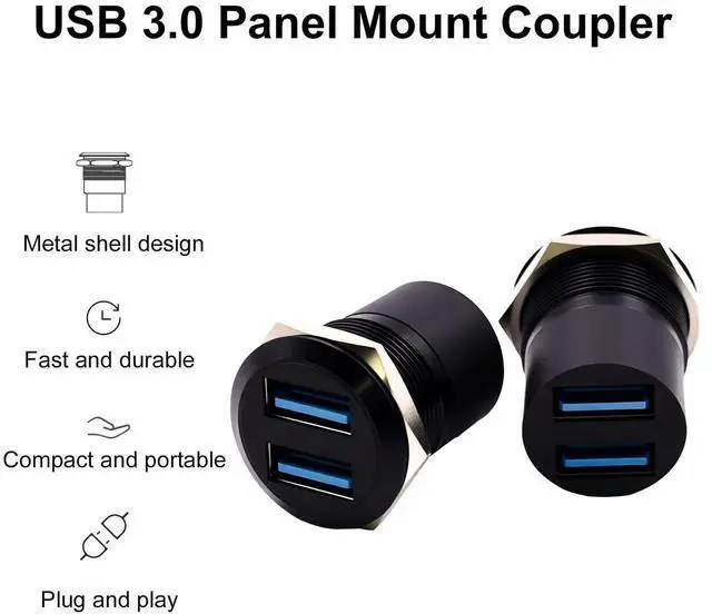Alt view image 2 of 7 - 2Pcs Dual USB 3.0 Panel Mount Connector, Black Threaded Fixing Type A Female to Female Pass Through Adapter, 5Gbps High Speed for Sound Console & Audio Equipment