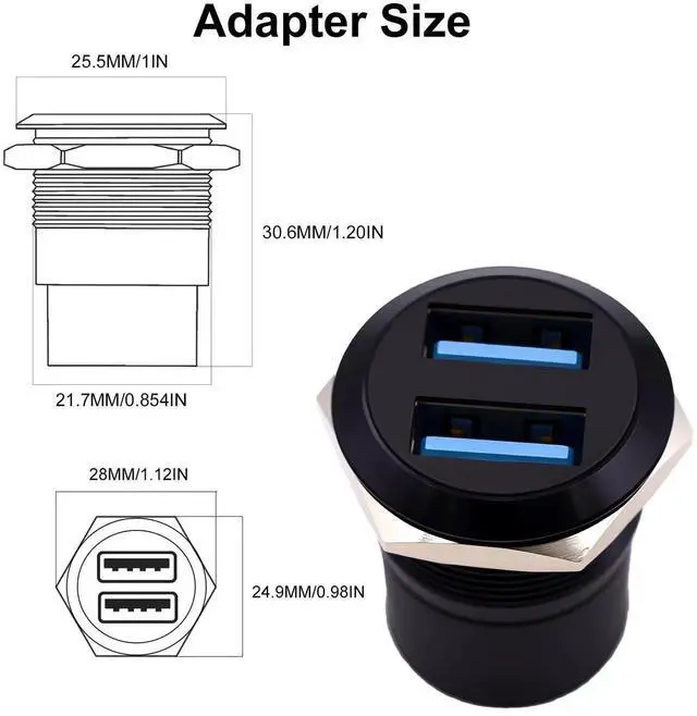 Alt view image 6 of 7 - 2Pcs Dual USB 3.0 Panel Mount Connector, Black Threaded Fixing Type A Female to Female Pass Through Adapter, 5Gbps High Speed for Sound Console & Audio Equipment