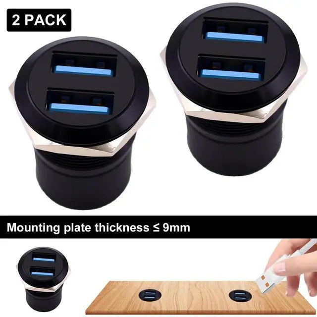 Alt view image 5 of 7 - 2Pcs Dual USB 3.0 Panel Mount Connector, Black Threaded Fixing Type A Female to Female Pass Through Adapter, 5Gbps High Speed for Sound Console & Audio Equipment