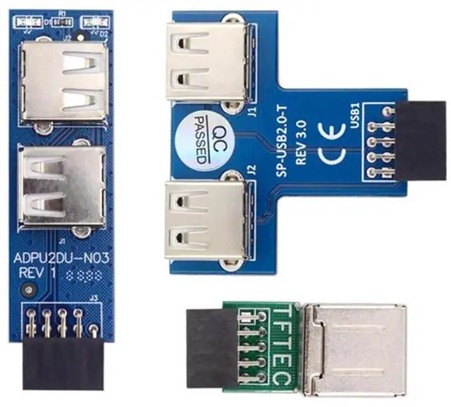Main image of 3Pcs/Set USB 2.0 Front Panel Adapter, 9Pin/10Pin Motherboard Header Extension, Vertical & Horizontal 90 Degree Angled Female to Dual USB A Female Connector
