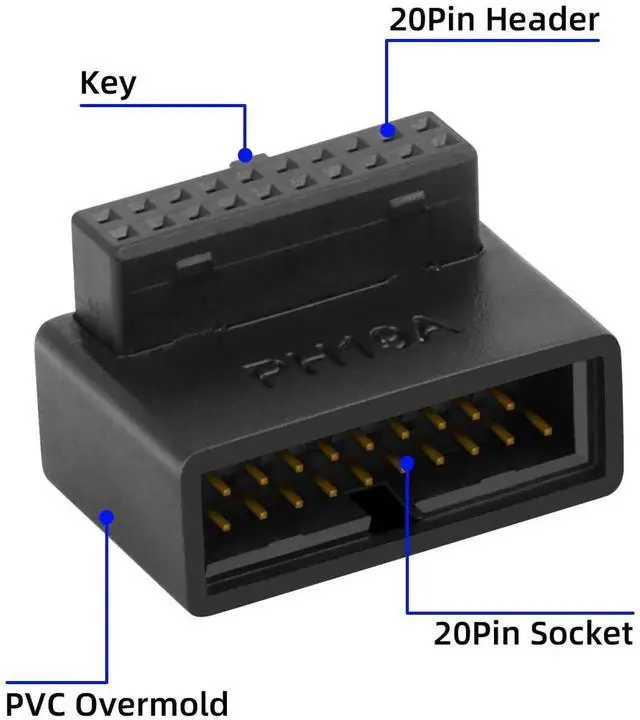 Alt view image 4 of 6 - 2-Pack 90 Degree Up & Down Angled USB 3.0 Motherboard Adapter, 19Pin/20Pin L-Turn Male to Female Internal Header Extension Socket for Desktop PC