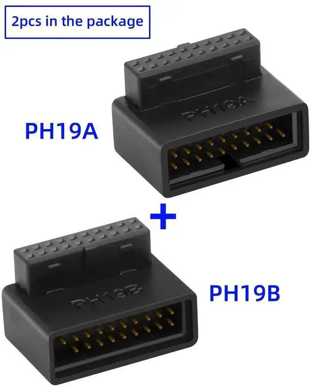 Alt view image 6 of 6 - 2-Pack 90 Degree Up & Down Angled USB 3.0 Motherboard Adapter, 19Pin/20Pin L-Turn Male to Female Internal Header Extension Socket for Desktop PC