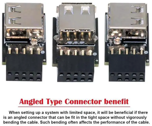 Alt view image 7 of 7 - 3Pcs/Set USB 2.0 Front Panel Adapter, 9Pin/10Pin Motherboard Header Extension, 90 Degree Vertical Angled Female to Single USB Type A Female Connector