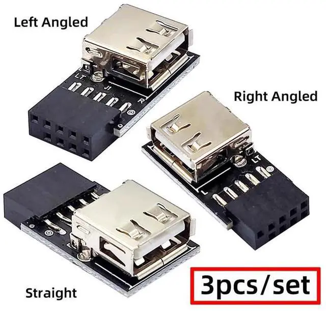 Alt view image 4 of 7 - 3Pcs/Set USB 2.0 Front Panel Adapter, 9Pin/10Pin Motherboard Header Extension, 90 Degree Vertical Angled Female to Single USB Type A Female Connector