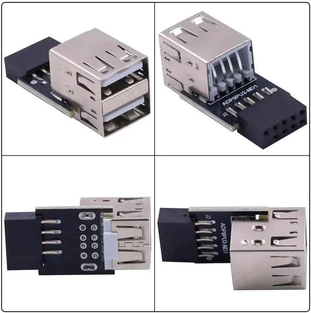 Alt view image 4 of 7 - 2-Pack 9Pin USB 2.0 Motherboard Header Adapter, Female to Dual Type A Female Extension Connector Compatible for Computer Motherboard