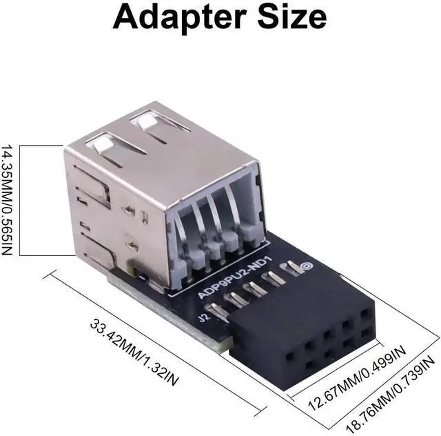 Alt view image 2 of 7 - 2-Pack 9Pin USB 2.0 Motherboard Header Adapter, Female to Dual Type A Female Extension Connector Compatible for Computer Motherboard