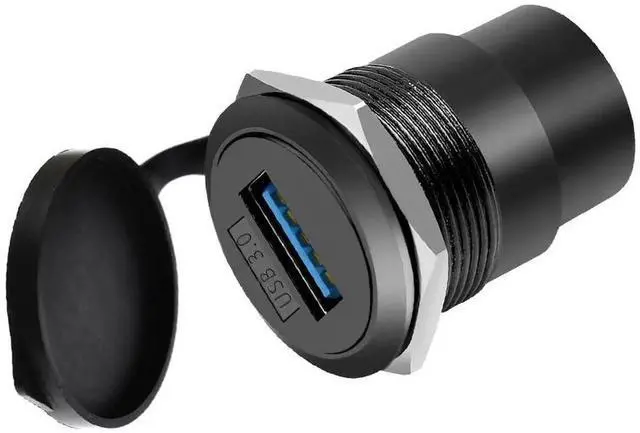 Main image of 1-Pack Black USB3.0 Female to Female Panel Mount Adapter, 5Gbps High-Speed Waterproof Dustproof Round Data Connector for Data Transfer & Charging
