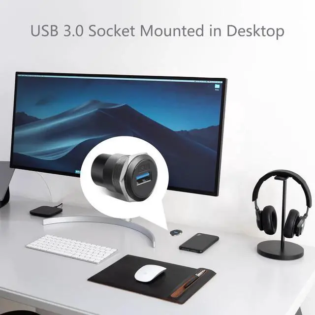 Alt view image 2 of 6 - 1-Pack Black USB3.0 Female to Female Panel Mount Adapter, 5Gbps High-Speed Waterproof Dustproof Round Data Connector for Data Transfer & Charging