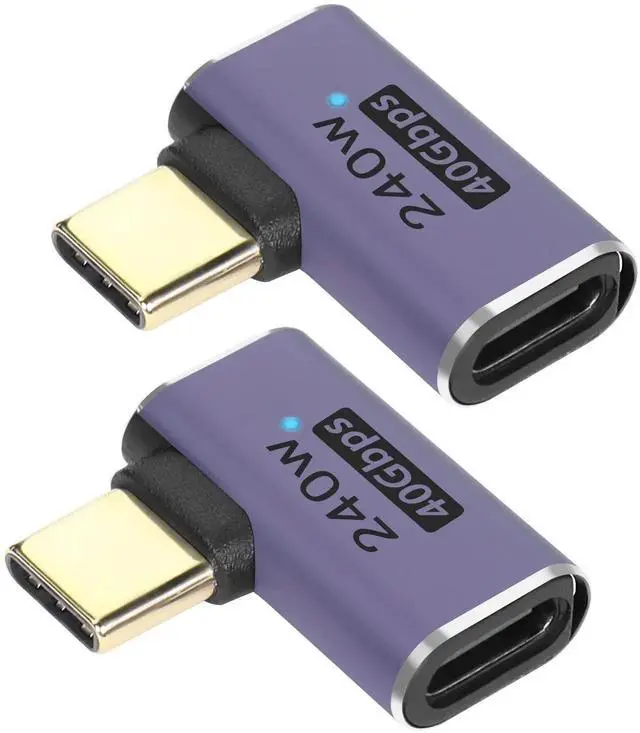 Main image of 2 Pcs Side Bend 90 Degree USB4.0 Type C Angle Adapter, 240W 40Gbps Male to Female Right Angle Connector with LED Indicator, 8K Audio Video Transfer for Smartphone Tablet Steam Deck