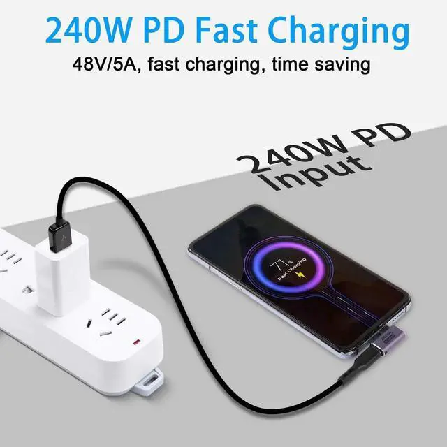 Alt view image 2 of 7 - 2 Pcs Side Bend 90 Degree USB4.0 Type C Angle Adapter, 240W 40Gbps Male to Female Right Angle Connector with LED Indicator, 8K Audio Video Transfer for Smartphone Tablet Steam Deck
