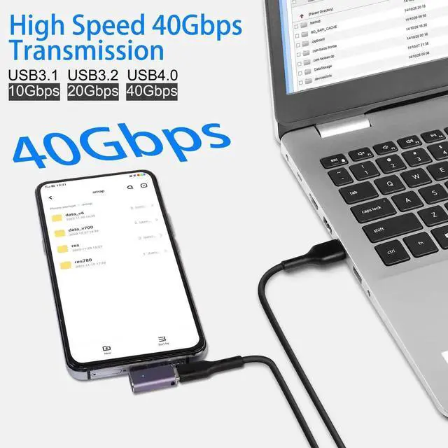 Alt view image 6 of 7 - 2 Pcs Side Bend 90 Degree USB4.0 Type C Angle Adapter, 240W 40Gbps Male to Female Right Angle Connector with LED Indicator, 8K Audio Video Transfer for Smartphone Tablet Steam Deck