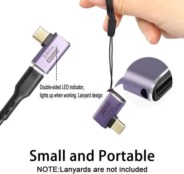 Alt view image 4 of 7 - 2 Pcs Side Bend 90 Degree USB4.0 Type C Angle Adapter, 240W 40Gbps Male to Female Right Angle Connector with LED Indicator, 8K Audio Video Transfer for Smartphone Tablet Steam Deck