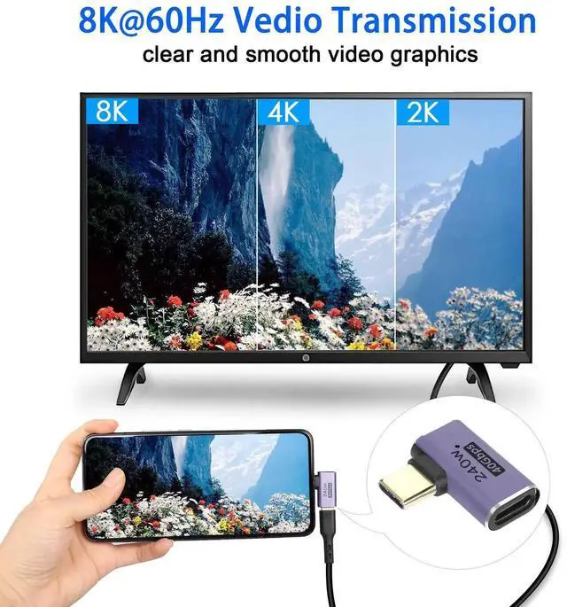 Alt view image 3 of 7 - 2 Pcs Side Bend 90 Degree USB4.0 Type C Angle Adapter, 240W 40Gbps Male to Female Right Angle Connector with LED Indicator, 8K Audio Video Transfer for Smartphone Tablet Steam Deck