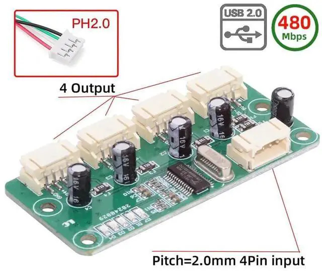 Alt view image 4 of 7 - USB 4Pin 2.0mm Pitch Wafer 1-to-4 HUB Splitter PCBA Module, 4-Port USB Expansion Board for Keyboard, Mouse, Scanner and Printer