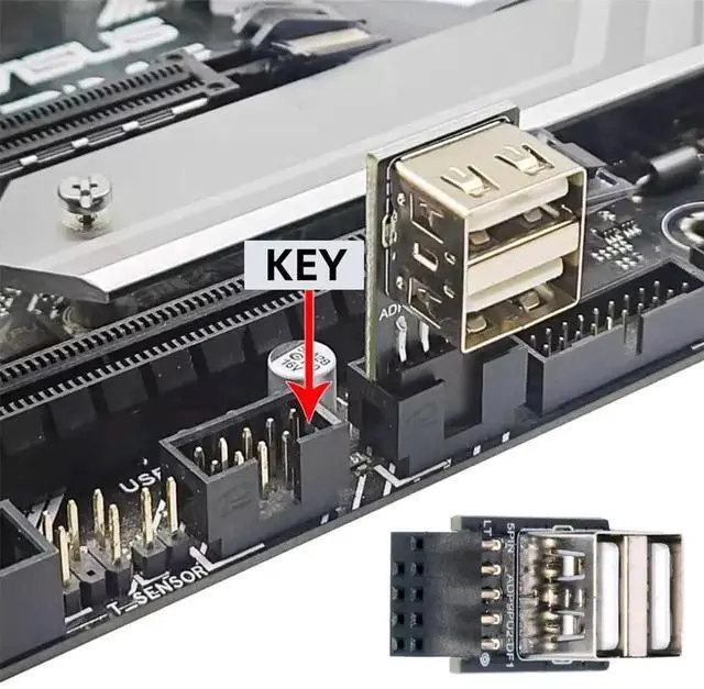 Alt view image 7 of 7 - 2Pcs/Lot Horizontal 9Pin 10Pin Motherboard Header to Dual USB 2.0 Female Adapter Converter, 480Mbps High Speed Internal USB Expansion for Desktop PC