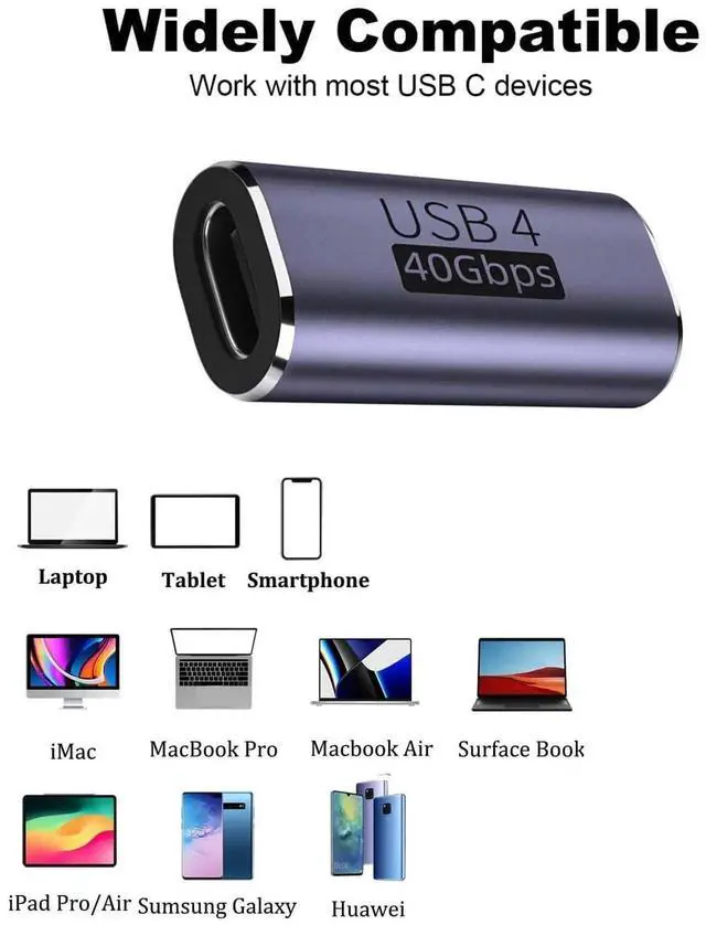 Alt view image 2 of 5 - 3 Pack USB C Female to Female Adapter, 240W Fast Charging 40Gbps USB-C Coupler Extender, 8K@60Hz Video Output Compatible with MacBook iPad Thunderbolt 3/4
