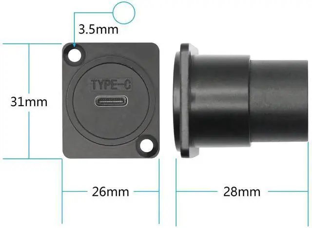 Alt view image 6 of 7 - 2Pcs USB 3.1 D-Type Panel Mount Connector Socket, USB Type C Female to Female Pass Through Module with Mounting Screws, 10Gbps High Speed Data Extension Adapter