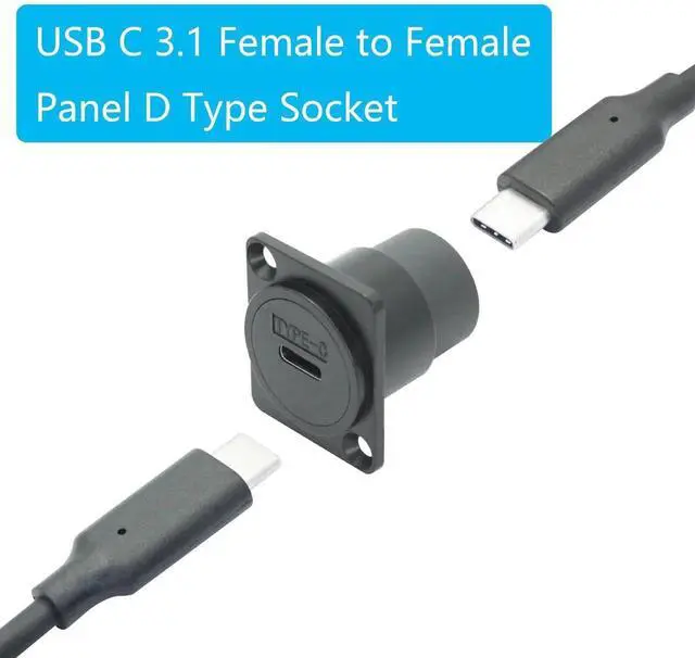 Alt view image 7 of 7 - 2Pcs USB 3.1 D-Type Panel Mount Connector Socket, USB Type C Female to Female Pass Through Module with Mounting Screws, 10Gbps High Speed Data Extension Adapter