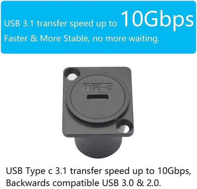 Alt view image 3 of 7 - 2Pcs USB 3.1 D-Type Panel Mount Connector Socket, USB Type C Female to Female Pass Through Module with Mounting Screws, 10Gbps High Speed Data Extension Adapter