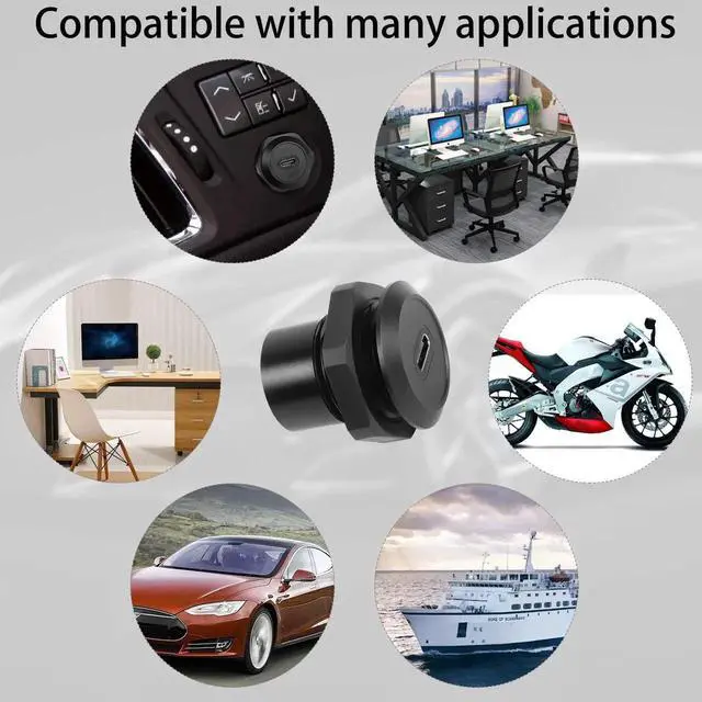Alt view image 6 of 7 - USB 3.1 Type-C Threaded Fixed Panel Mount Coupler, Female to Female Flush Mount Connector, 10Gbps Data 100W PD Charging Adapter for Dashboard Equipment Panel Installation