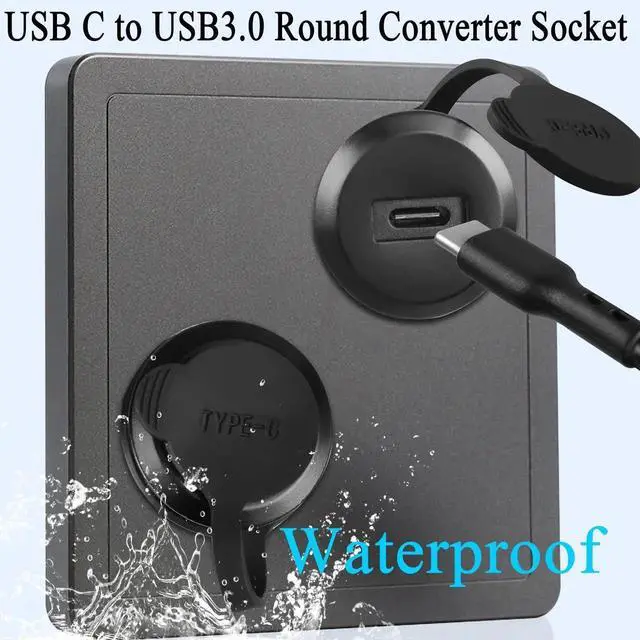 Alt view image 2 of 7 - USB C to USB 3.0 Threaded Panel Mount Connector, Round Embedded Fixed Adapter, USB-C Female to USB 3.0 Female 5Gbps Coupler with Waterproof Dust Cap