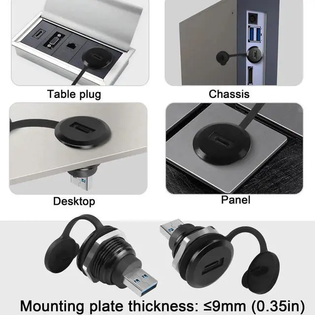 Alt view image 4 of 7 - USB 3.0 Male to USB C Female Circular Panel Mount Socket, 5Gbps Data Transfer Waterproof Dustproof USB-C Adapter Mount Connector
