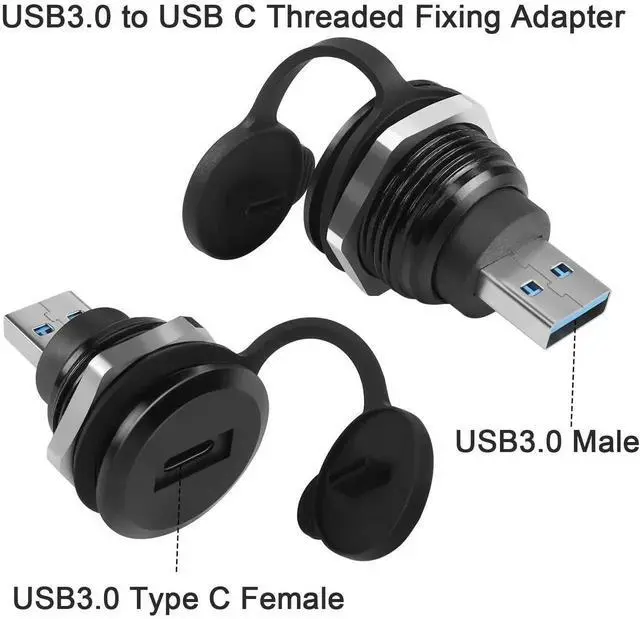 Alt view image 3 of 7 - USB 3.0 Male to USB C Female Circular Panel Mount Socket, 5Gbps Data Transfer Waterproof Dustproof USB-C Adapter Mount Connector