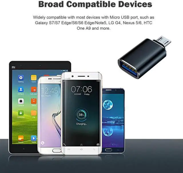 Alt view image 4 of 5 - 5 Pack Micro USB OTG Adapter, USB A Female to Micro USB Male Converter, Black OTG Connector Compatible with S7 LG, Mouse, Flash Drive, Keyboard, Game Controller