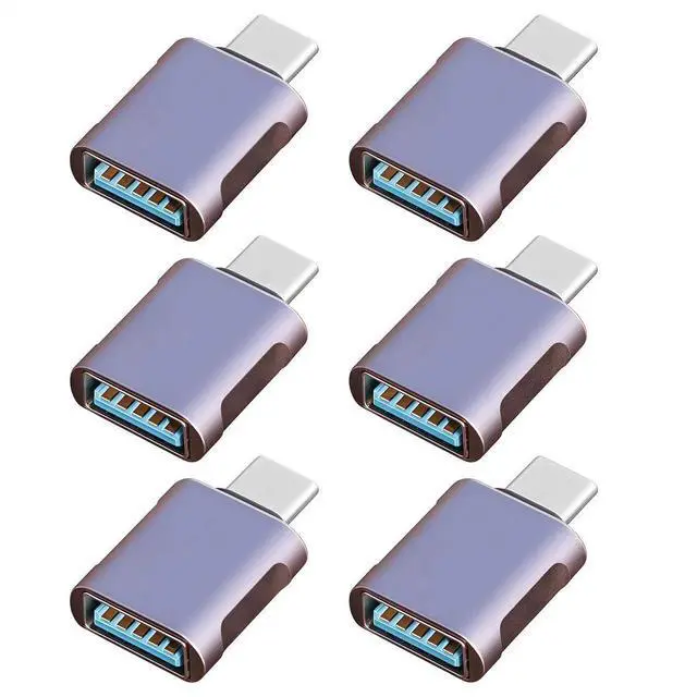 Main image of 6 Pack USB C Male to USB A Female Adapter, 10Gbps 120W Fast Charging Type-C to USB Adapter, Navy Blue Connector Compatible with iPhone 15/16, PC, Laptop, Tablet, Keyboard