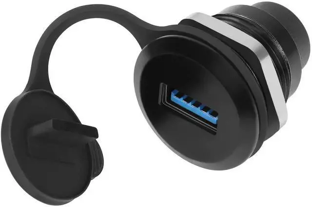 Main image of USB 3.0 Female to USB C Female Round Panel Mount Connector, 5Gbps Embedded Threaded Fixed Adapter with Waterproof Dust Cap