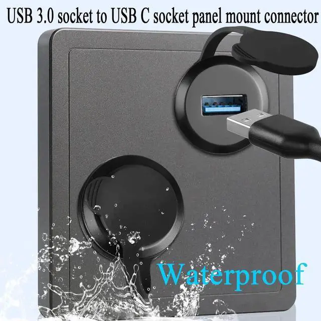 Alt view image 7 of 7 - USB 3.0 Female to USB C Female Round Panel Mount Connector, 5Gbps Embedded Threaded Fixed Adapter with Waterproof Dust Cap