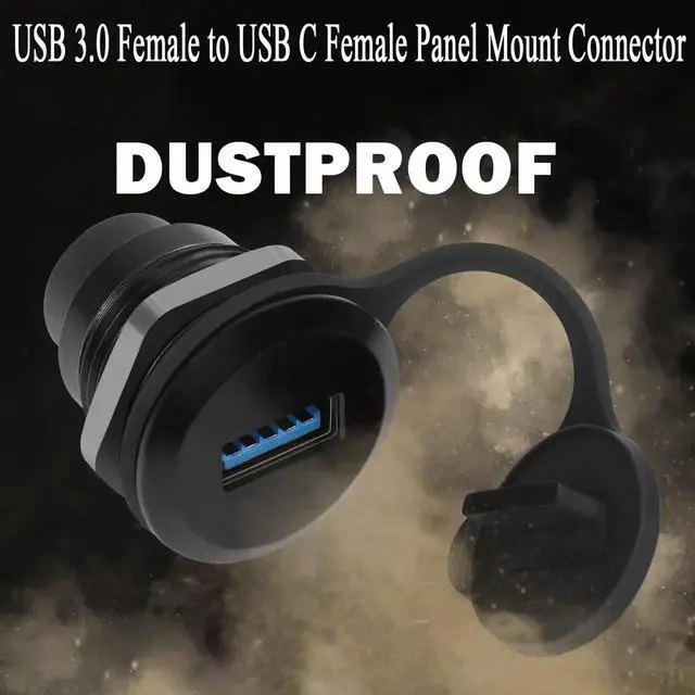 Alt view image 5 of 7 - USB 3.0 Female to USB C Female Round Panel Mount Connector, 5Gbps Embedded Threaded Fixed Adapter with Waterproof Dust Cap