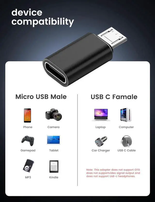 Alt view image 4 of 6 - 6 Pack Micro USB Male to Type C Female Adapter, Micro USB to USB-C Converter Support Charging & Data Sync, Compatible with Nexus 5/6 and More Devices, Not for USB-C to C Charging Cable
