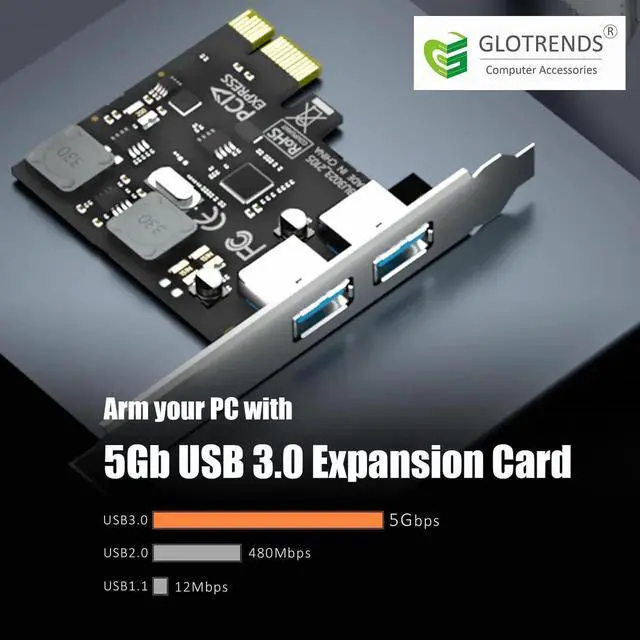 Alt view image 6 of 7 - U3023 2-Port USB 3.0 Type-A PCIe Expansion Card, 5Gbps PCI Express Adapter Compatible with Intel AMD ARM Platform, Support Windows Linux Not Mac OS