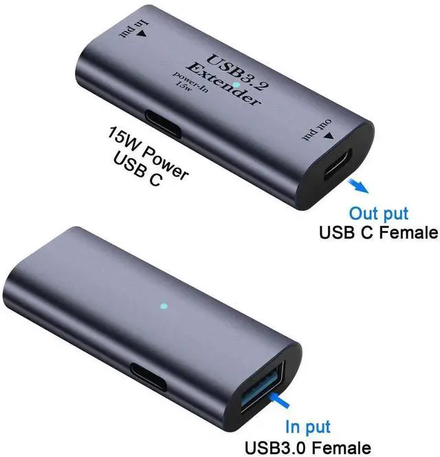 Alt view image 4 of 7 - USB3.2 to USB-C Extension Adapter, 10m/32.8ft Long Distance Signal Amplification Extender, 5Gbps Data Transfer, 5V/3A 15W Charging Support