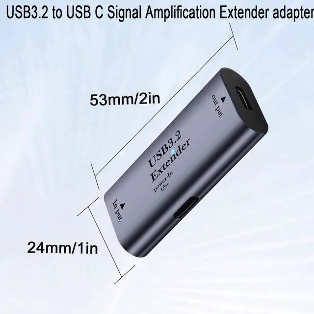 Alt view image 7 of 7 - USB3.2 to USB-C Extension Adapter, 10m/32.8ft Long Distance Signal Amplification Extender, 5Gbps Data Transfer, 5V/3A 15W Charging Support