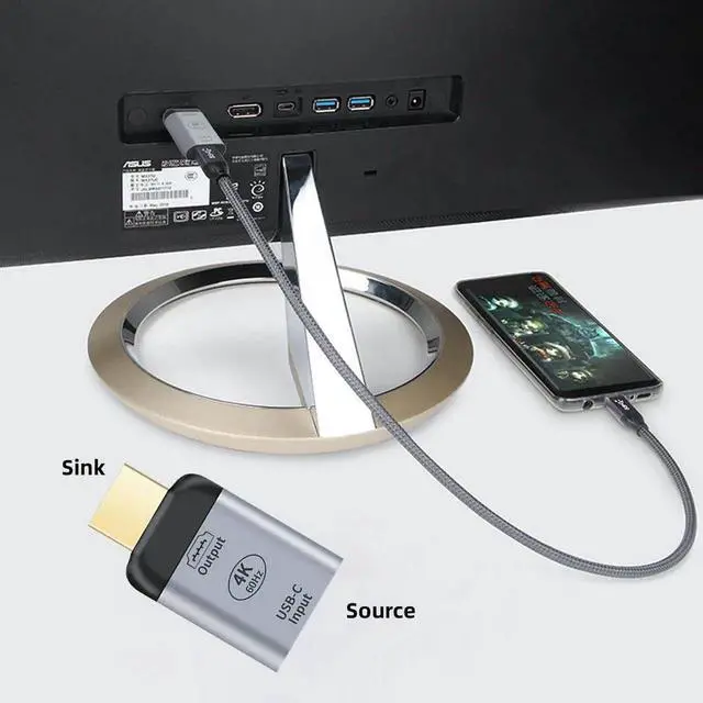 Alt view image 3 of 7 - USB 3.1 USB-C to HDMI Adapter, Type C & USB Female Input to HDMI Male Output Converter, 4K 1080P 60Hz HDTV Multiport Connector Compatible with TV Display Projector Tablet Phone Laptop