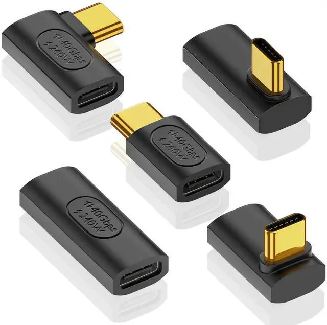 Main image of 5-Pack 90 Degree USB C Right Angle Adapter, 240W PD 40Gbps 8K@60Hz Type C to Type C Elbow Connector Compatible with Thunderbolt 4, Steam Deck, Laptop, Smartphone