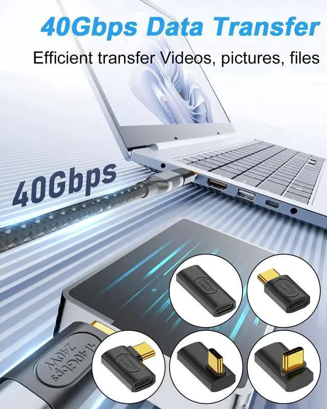Alt view image 2 of 7 - 5-Pack 90 Degree USB C Right Angle Adapter, 240W PD 40Gbps 8K@60Hz Type C to Type C Elbow Connector Compatible with Thunderbolt 4, Steam Deck, Laptop, Smartphone