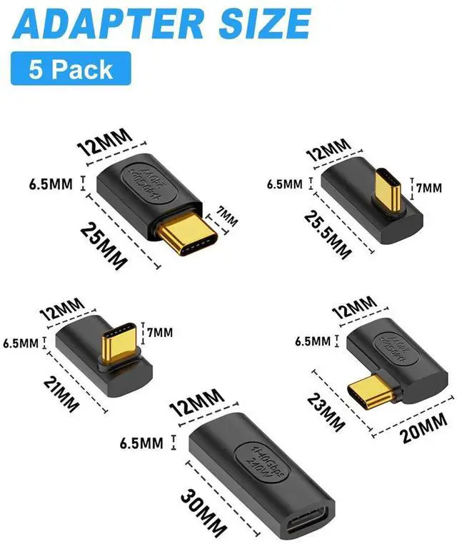 Alt view image 4 of 7 - 5-Pack 90 Degree USB C Right Angle Adapter, 240W PD 40Gbps 8K@60Hz Type C to Type C Elbow Connector Compatible with Thunderbolt 4, Steam Deck, Laptop, Smartphone