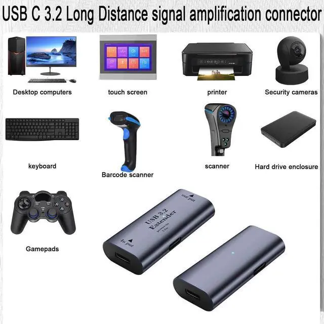 Alt view image 2 of 7 - USB C Signal Amplifier Extender Adapter, 10m/32.8ft USB 3.2 Long Distance Extension Connector, 5Gbps Data 5V/3A Charging, Al Alloy Shell with Built-in Chip LED Indicator and 15W USB C Power Port