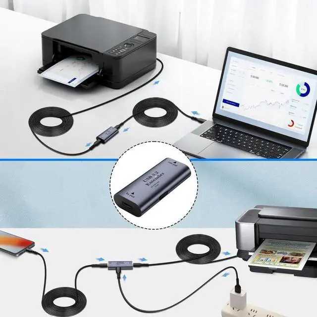 Alt view image 3 of 7 - USB C Signal Amplifier Extender Adapter, 10m/32.8ft USB 3.2 Long Distance Extension Connector, 5Gbps Data 5V/3A Charging, Al Alloy Shell with Built-in Chip LED Indicator and 15W USB C Power Port
