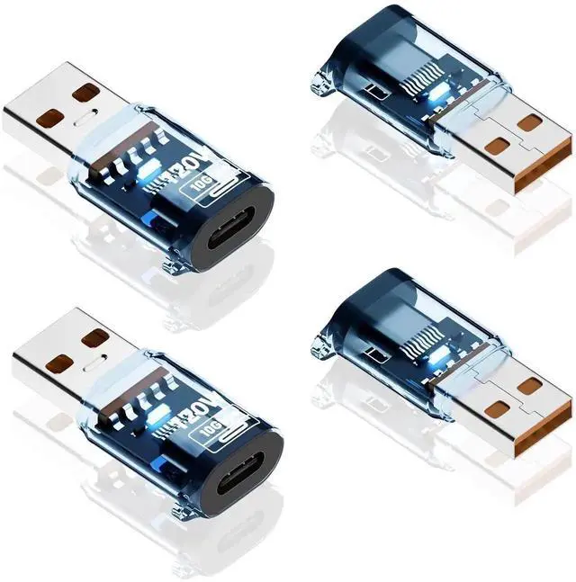 Main image of 4-Pack 10Gbps USB C Female to USB A Male Adapter, 120W Fast Charging OTG Type C to USB A Connector, Blue Compatible with iPhone 11-15 Pro Max, Galaxy Note 10 S20 Plus, Earphone