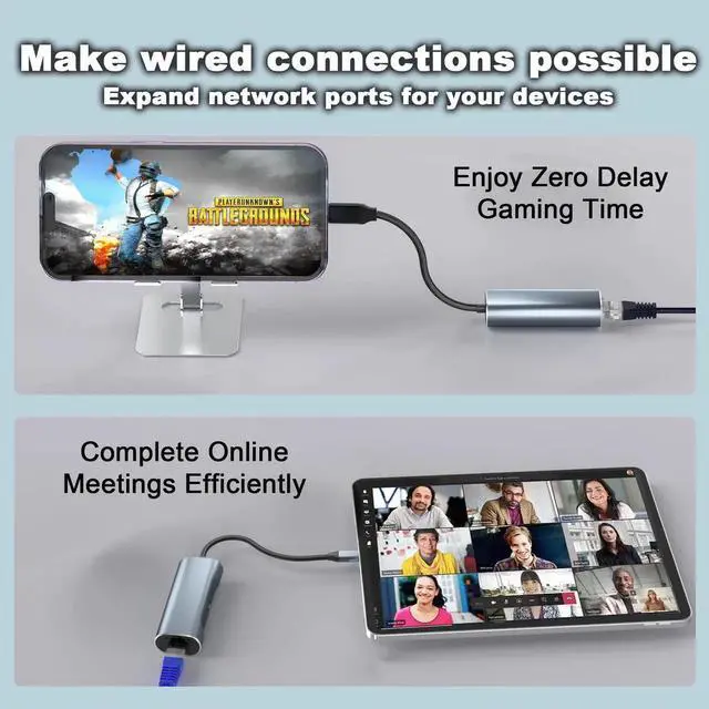 Alt view image 4 of 7 - USB C to Gigabit Ethernet Adapter with 100W PD Charging Port, 1000Mbps LAN Network Converter Compatible for Chromecast with Google TV HD/4K, Laptop and Streaming TV Sticks