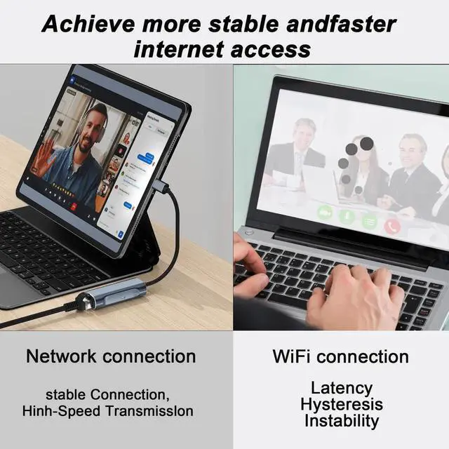 Alt view image 3 of 7 - USB C to Gigabit Ethernet Adapter with 100W PD Charging Port, 1000Mbps LAN Network Converter Compatible for Chromecast with Google TV HD/4K, Laptop and Streaming TV Sticks