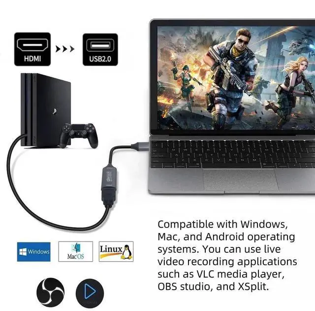 Alt view image 6 of 7 - HDMI to USB USB-C Video Capture Card, 1080P 60fps Game Capture Device for Streaming Recording, Compatible with Windows Quest 3 Switch OBS PS4 PS5